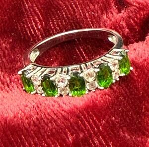 FZN 925 Sterling Silver w Lab Created Emerald White Spinel Ring Size 6.75 Band